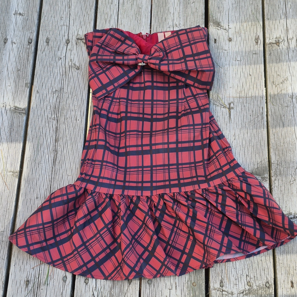 Mini Dress In Red Plaid, Oversized Bow, Size Small, NWOT
